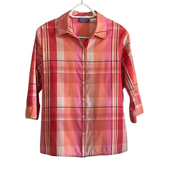 Paradise Bay Petite Size 10 Button Down Shirt Plaid Coral Pink - Picture 1 of 10